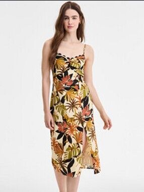 ROW A XS Tropical Floral Tiger Print Cutout Midi 100% Cotton Dress Cottagecore